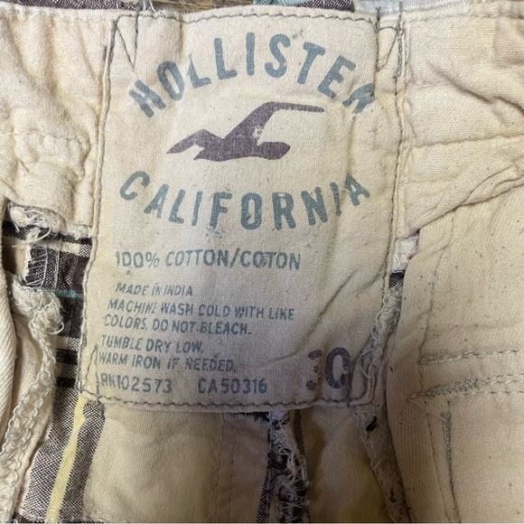 VTG Y2K Hollister Cargo Shorts Men 30 Madras Plaid PatchWork Button Fly Distress - Picture 5 of 9